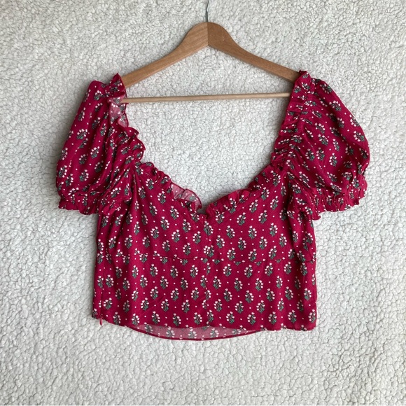 NWT Olivaceous Women’s fuschia short sleeve milkmaid crop top, Sz L - Picture 14 of 17